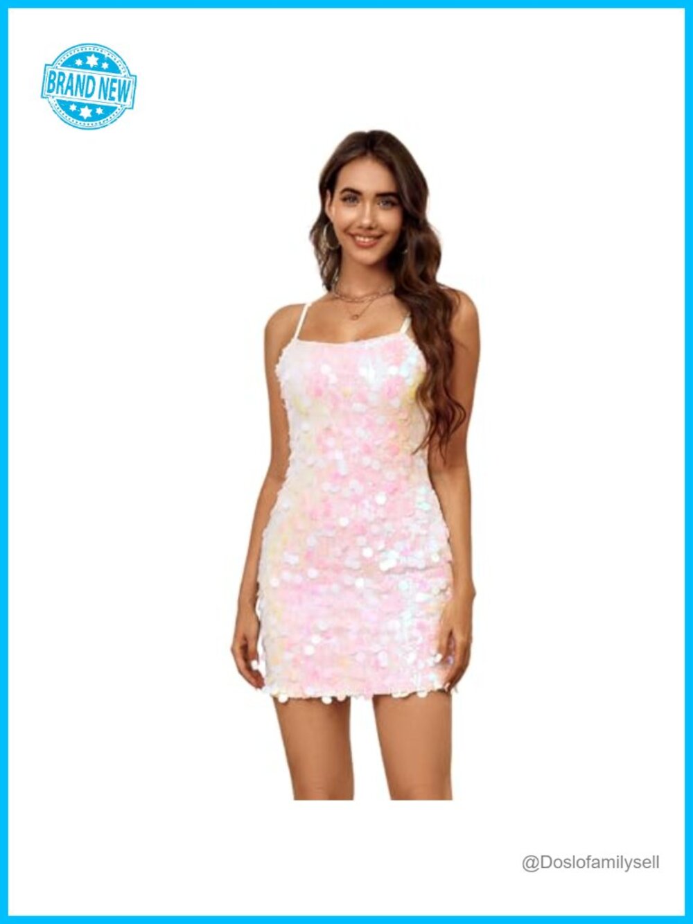 Sequin Mini Dress Spaghetti Strap Bodycon Backless Club Party